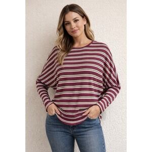 Berkley Jensen Long Sleeve Dolman Top Soft Brushed Rib Knit All Over Print. XL